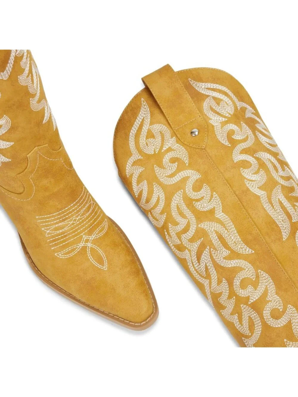 Women's Banana Knee High Cowboy Boots Chunky Heel Leather Chunky Heel Pull